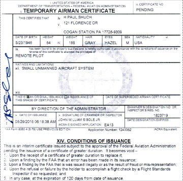 temporary Remote Pilot certificate